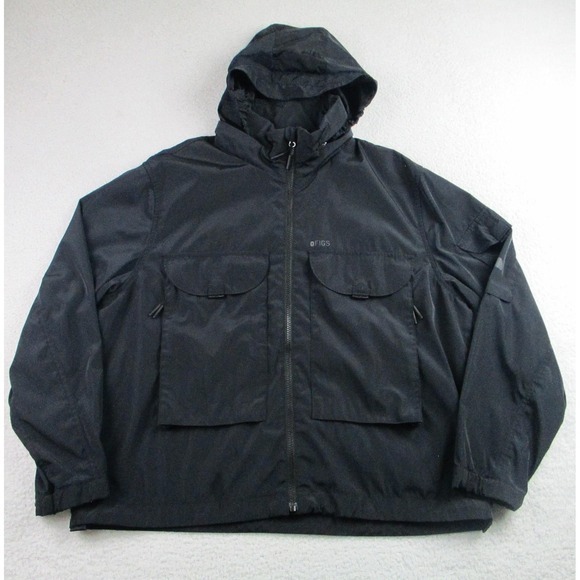 FIGS Jacket Mens XL Black Technical Collection Hooded Windbreaker‎ Outdoor Coat